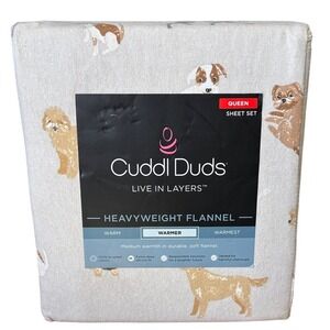 Cuddl Duds Dog Toss Heavyweight Flannel Queen Sheet Set Winter GIFT NEW